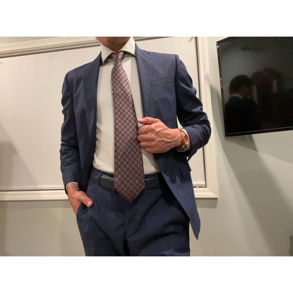 Christian Dior Red & Blue Italian Silk Geometric Vintage Men's Tie
